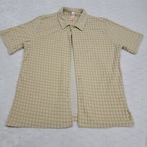 Fleece Factory Shirt Mens Large L Yellow Waffle Knit Button Down Missing Buttons